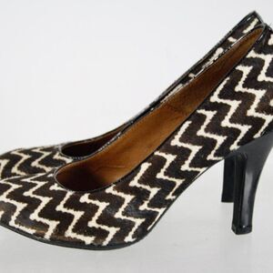 Sofft Brown White Leather Ripple Pattern High Heel Pumps Shoes Women's